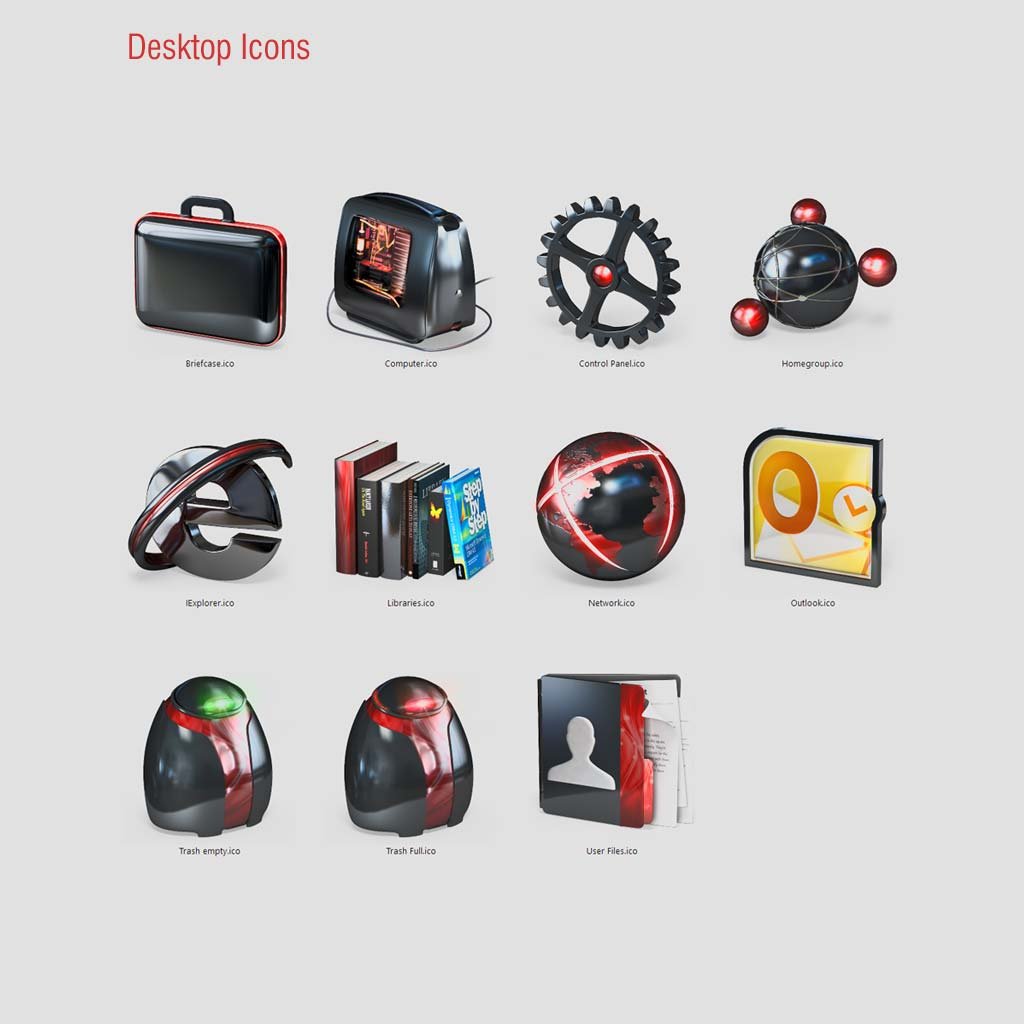 Apocalypse icon theme applied to Windows desktop