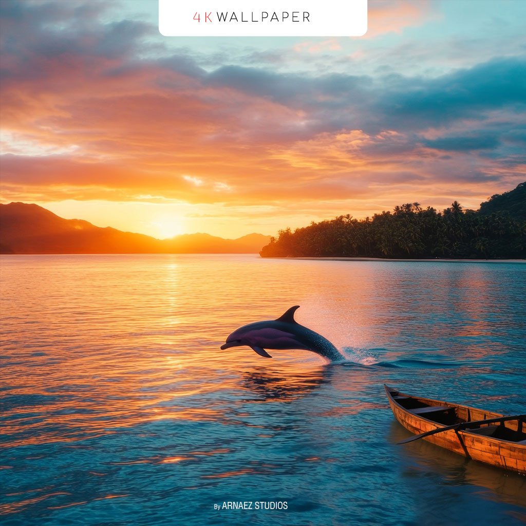 Dolphin Wallpaper – 4K UHD Bora Bora Sunset Lagoon Background for Desktop, Ultrawide, Dual Monitor, iPad, and Mobile
