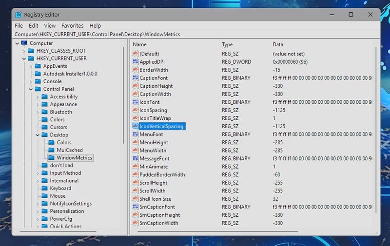 Registry Editor to change the grid